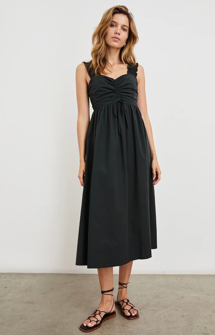 Rails Irisa Black Cotton Poplin Midi Dress - Size Small (New)